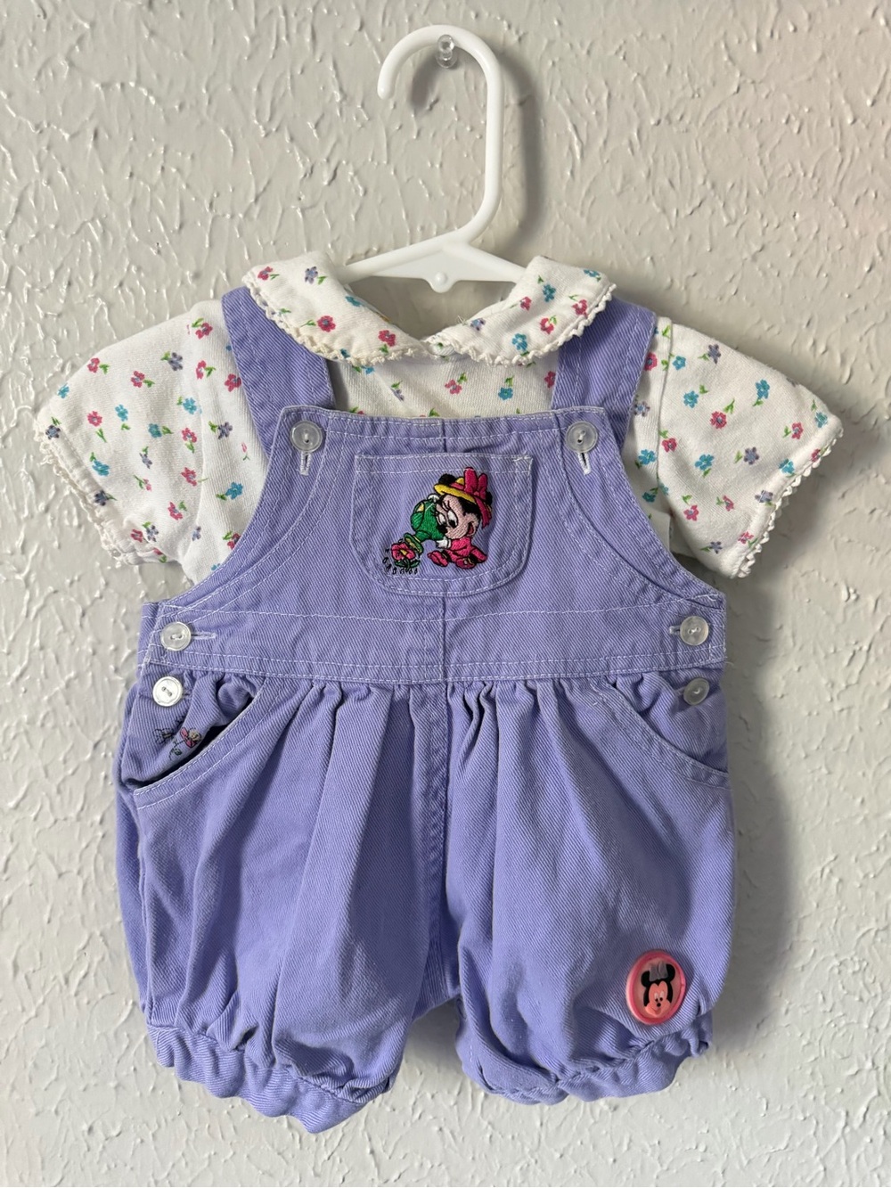 Vintage Y2K Disney Baby Periwinkle Shortall & Shirt set